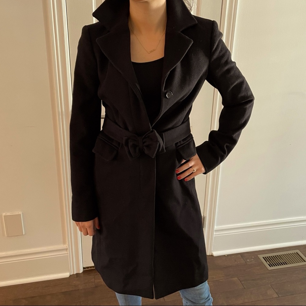French Connection Long Black Wool/Cashmere Coat